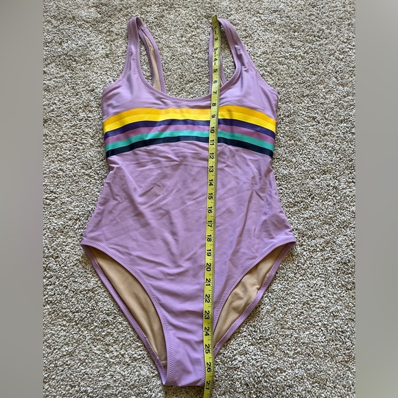 Old Navy Women’s One Piece Purple Striped Swimsuit Size Small Padded - Picture 3 of 8